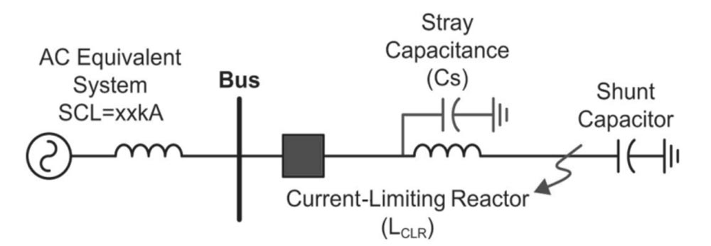 One-line diagram showing reactor-limited fault and circuit breaker